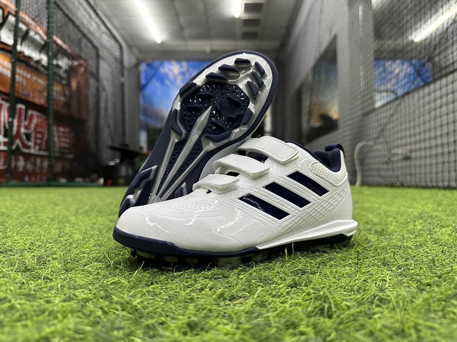 adidas 進 Stabile TPU 棒壘膠釘鞋 少年 白/藍