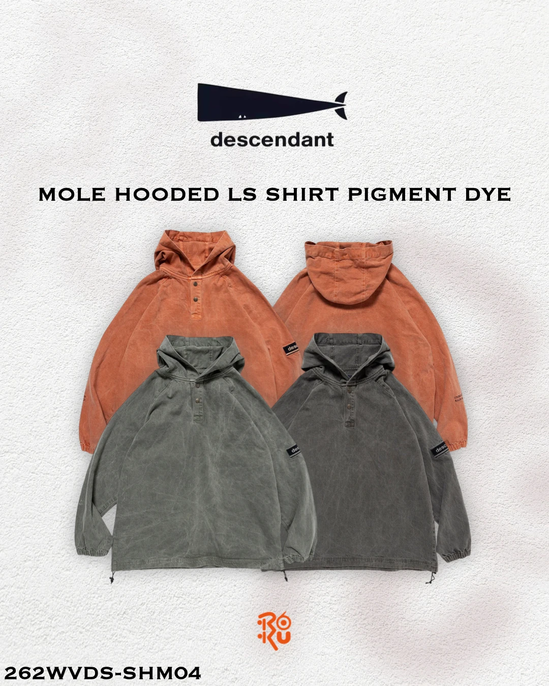 預購｜DESCENDANT 26秋冬 MOLE HOODED LS SHIRT PIGMENT DYE 262WVDS-SHM04